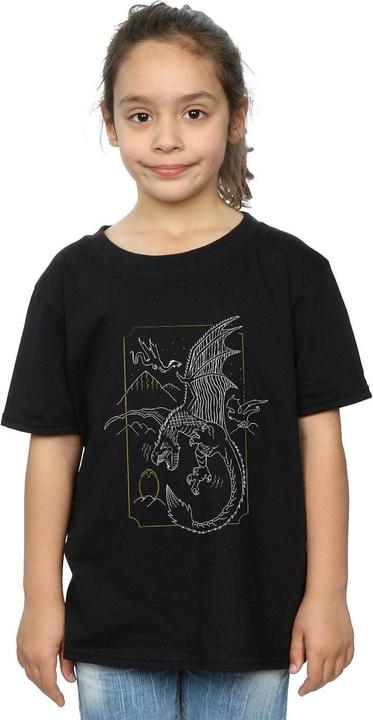 Actual product image Girls Dragon Line Art Cotton T-Shirt (140, 146)