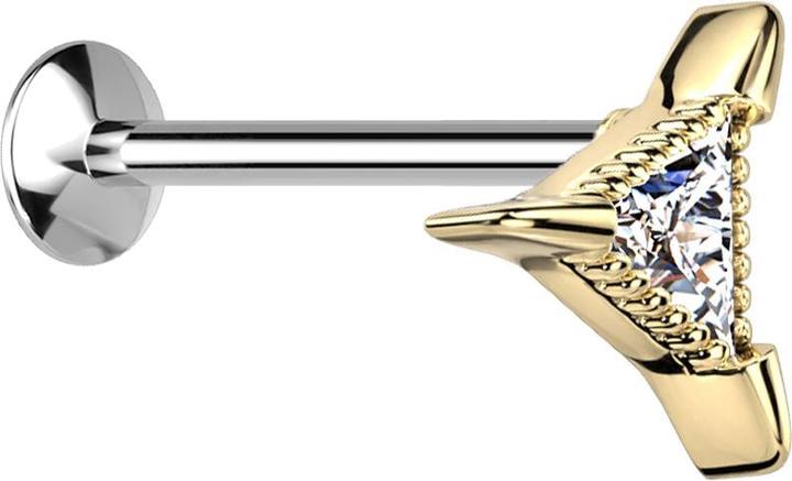 Star Piercing Micro Threadless UFO Labret silber Dreieck vergoldet Dreiecksristall silber (Messing, Chirurgenstahl 316L)