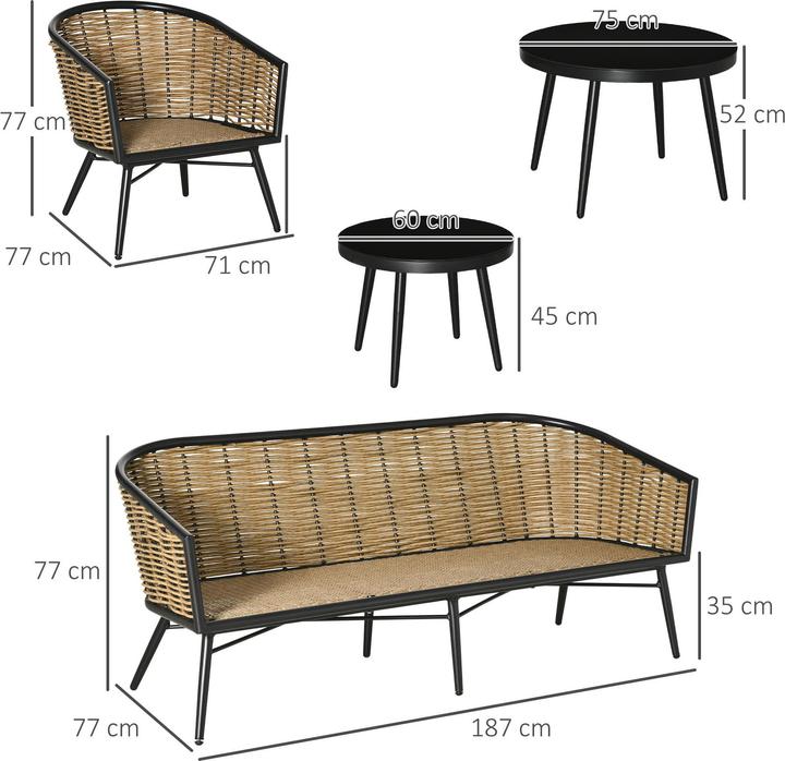 Produktbild Outsunny Gartenmöbel-Set mit geflecht Design