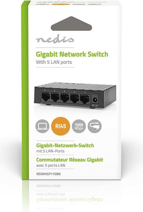 Image du produit Nedis Commutateur réseau | Vitesse filaire : Gigabit | Nombre de ports Ethernet : 5 (5 Ports)