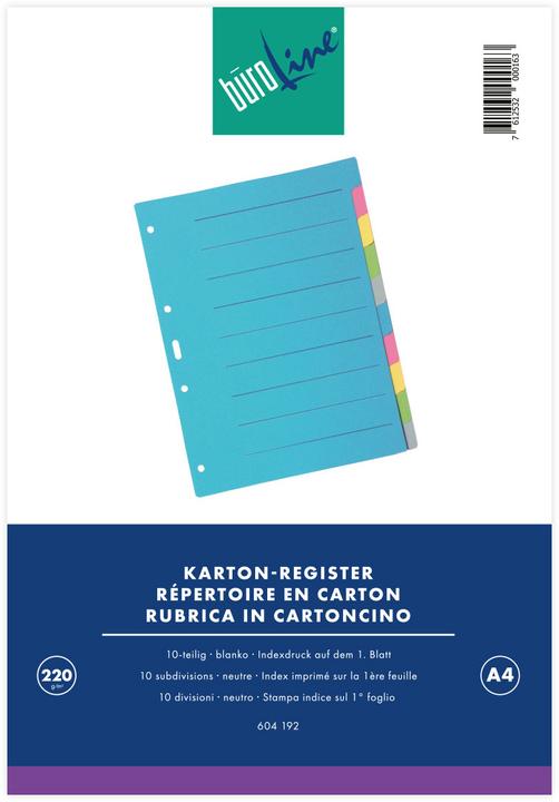 Image du produit BüroLine Intercalaire vierge A4 - Carton multicolore