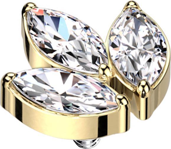 Immagine prodotto Star Piercing Dermal Anchor placcato oro con tre cristalli ovali argento (senza ottone Acciaio chirurgico 316L, senza ottoneTitanio G23)