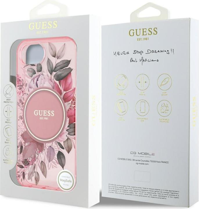 Actual product image Guess Case IML Flowers MagSafe for iPhone 16e pink (Apple iPhone 16e)
