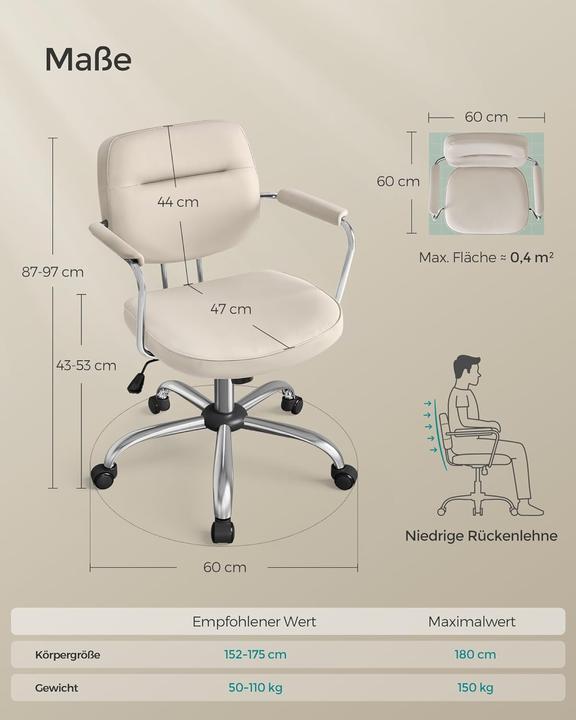 Produktbild Songmics OBG033W01 Homeoffice-Stuhl, höhenverstellbar, neigbar