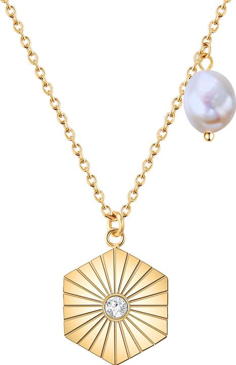 Valero Pearls Damen Edelstahl Preciosa Süsswasser-Zuchtperle Gelbgold 40,0 cm Grundkette + 5,0 cm (Edelstahl, 40 - 45 cm)