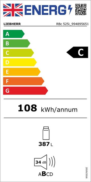 Energy Label Liebherr RBc 525i Prime BioFresh (386 l)