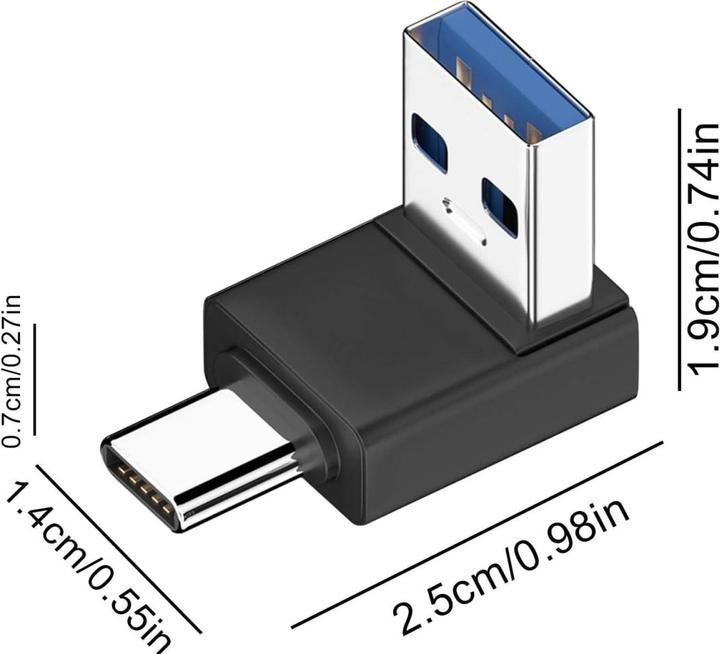 Actual product image PowerGuard USB-A to USB-C 90 degree angle down adapter (male/male) (USB 3.1)