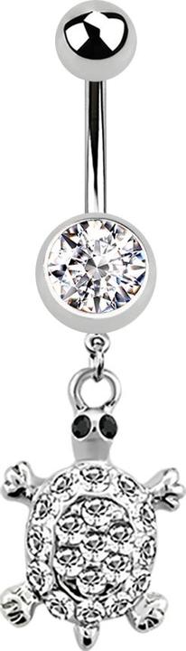Actual product image Star Piercing Banana silver with pendant turtle and crystal silver (without brass, Surgical steel 316L)