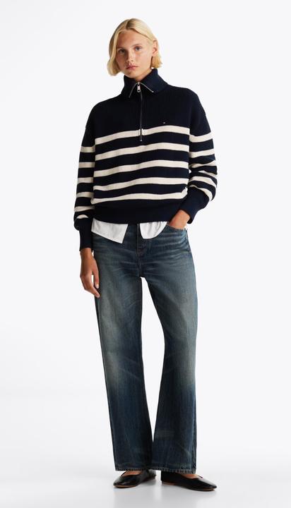 Produktbild Tommy Hilfiger Cardigan Dames Trui Gebreid Katoen - Blauw/Wit - Maat L (L)