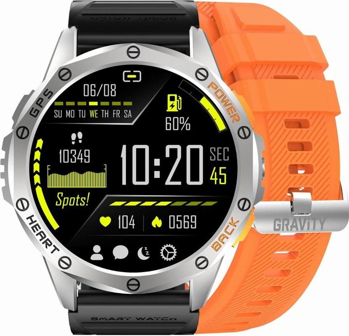 Image du produit Gravity GPS GT24-4 Herren-Smartwatch, schwarzes Silikonarmband + orangefarbenes Silikonarmband
