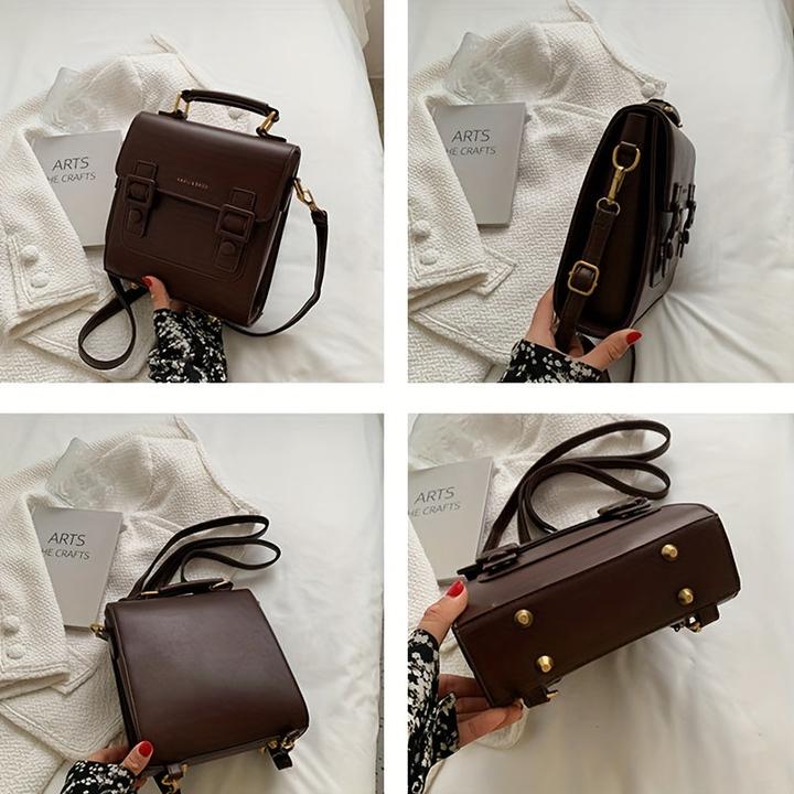 Produktbild Only-Bags.Store Vintage Klappe Rucksack, Schnalle Dekor Schule Tasche, PU Top Handle Crossbody Bag