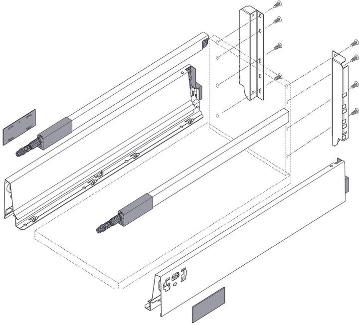 Actual product image Blum Complete front drawer set TANDEMBOX M / C with railing, silkw