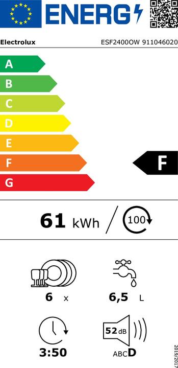 Energie-Label Electrolux Esf2400w Astianpesukone Kompakti