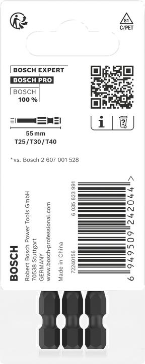 Produktbild Bosch Professional Zubehör PRO Torx Impact Bit, T25, T30, T40, 55 mm, 3-tlg. (T30, T25, T40)