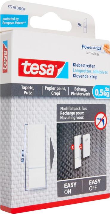 tesa Powerstrips for wallpaper & plaster, 0.5kg holding power, 9x double-sided adhesive strips