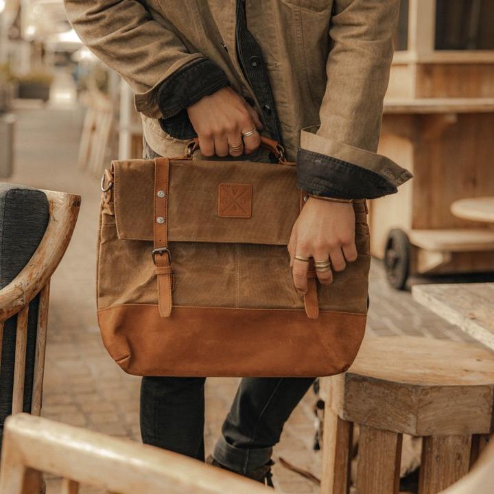 Actual product image Only-Bags.Store Canvas Messenger Bag, Tan Laptop Bag, Leather Briefcase, Wax Canvas Messenger Bag