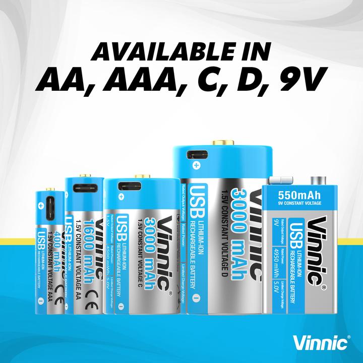 Actual product image Vinnic Rechargeable Battery AA USB-C 1600mAh 4pcs incl. Case&Charging Cable (4 pcs., AA, 1600 mAh)