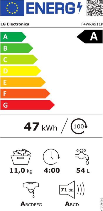 Energy Label LG F4WR4911P (11 kg, Left)
