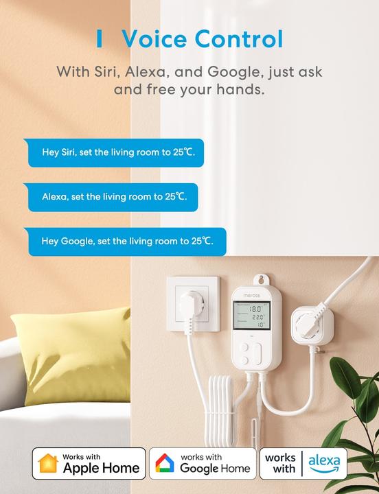 Actual product image Meross SMART HOME WI-FI THERMOSTAT/HEAT.&COOLING MTS200BHK