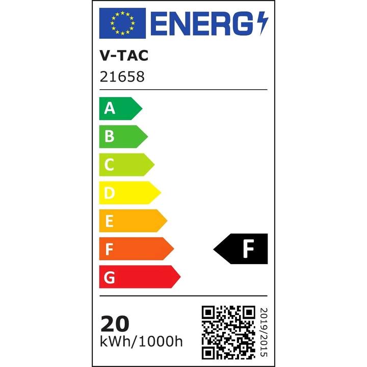 Energie-Label V-TAC VT151 LEDRöhre SAMSUNG Chip 150cm 20W G13 Nano Kunststoff 6500K (G13, 20 W, 2100 lm, 1 x, F)