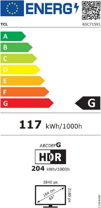 Etichetta energetica TCL 65C715 (65", C715, QLED, 4K, 2020)
