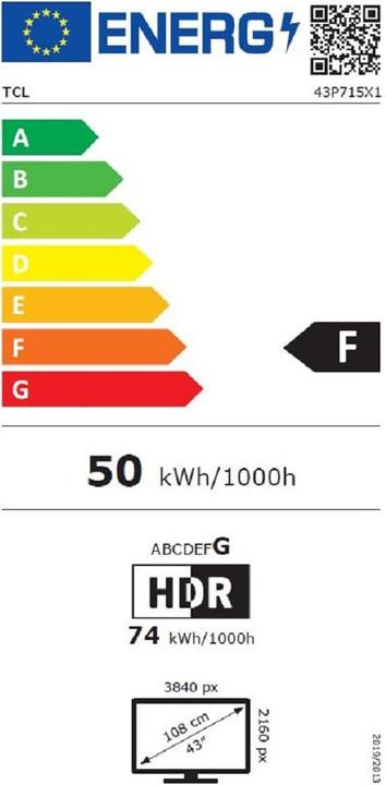 Energie-Label TCL 43P715 (43", LCD, 4K, 2020)