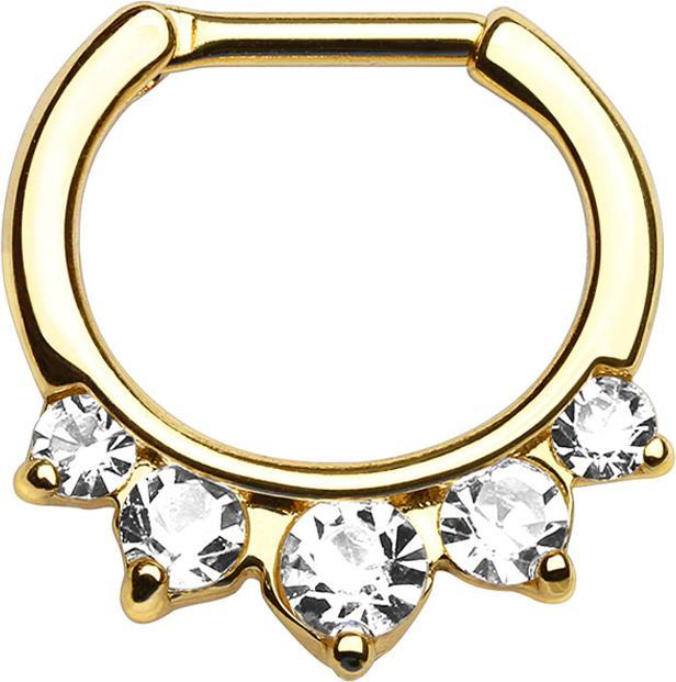 Actual product image Star Piercing Septum gold-plated with five silver crystals (Brass, Surgical steel 316L)