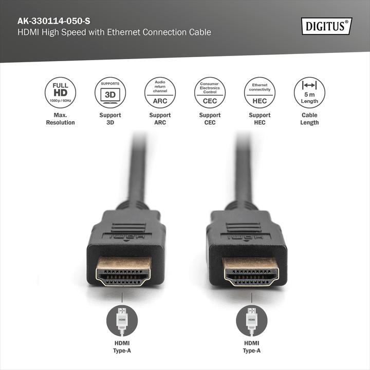Produktbild Digitus HDMI (Typ A) — HDMI (Typ A) (5 m, HDMI)