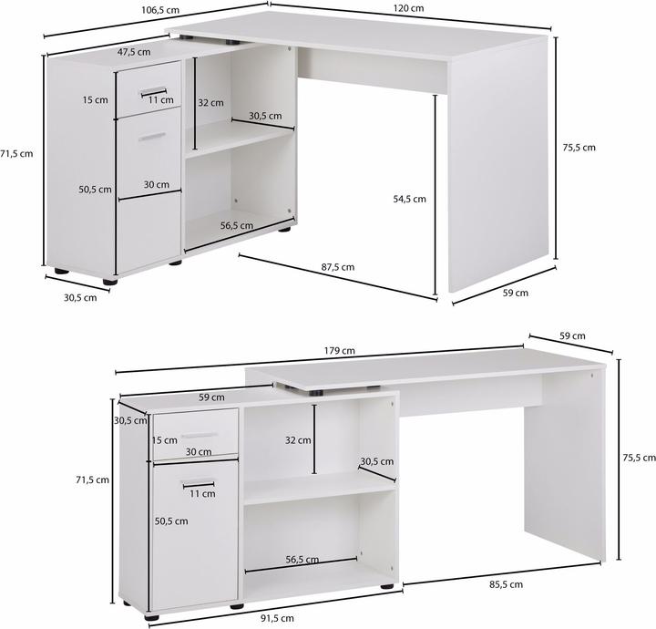 Image du produit Wohnling Bureau d'angle (120 x 107 x 75 cm)