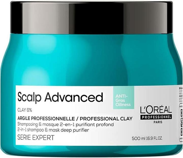 Immagine prodotto L'Oréal Professionnel SCALP ADVANCED antiolio 2 in 1 shampoo e maschera purificante profonda all'argilla 500 ml (500 ml, Shampoo liquido)