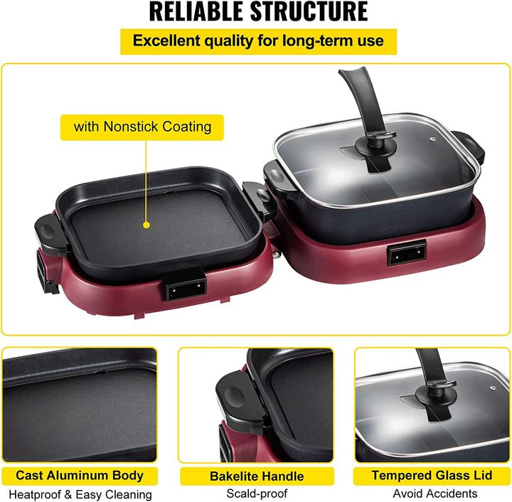 Image du produit Vevor 2 en 1 Hot Pot électrique 1300W Grill 800W