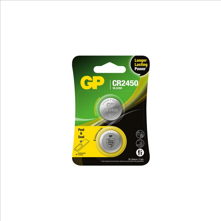 Produktbild GP Batteries GP Coin cell battery CR2450 3V Safety Seal - 2-pack (2 Stk., CR2450)