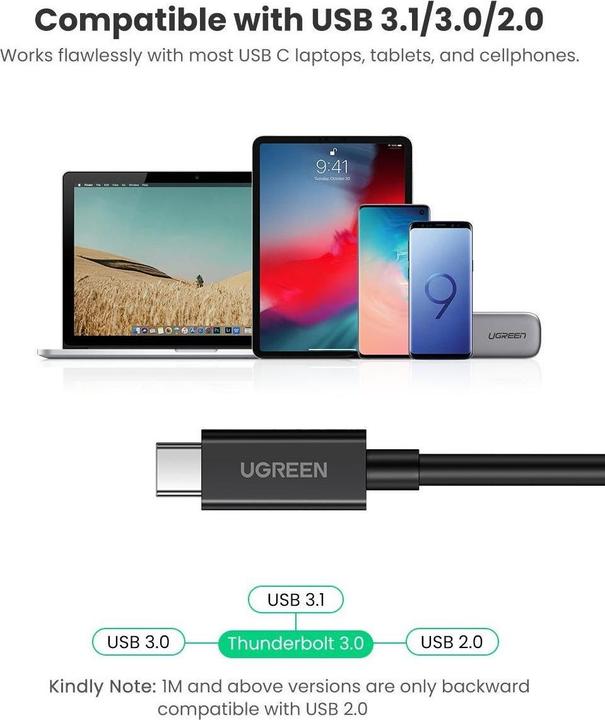 Actual product image Ugreen Thunderbolt 3 USB-C cable (40 Gbps, 100 Watt, 5A) (2 m, USB 3.2 Gen 1, 100 W)