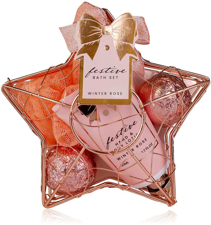 Actual product image Accentra Bath set FESTIVE in star-shaped wire basket, incl. 50ml hand & body lotion, 2 x 40g bath stain, 10g (Body care set)