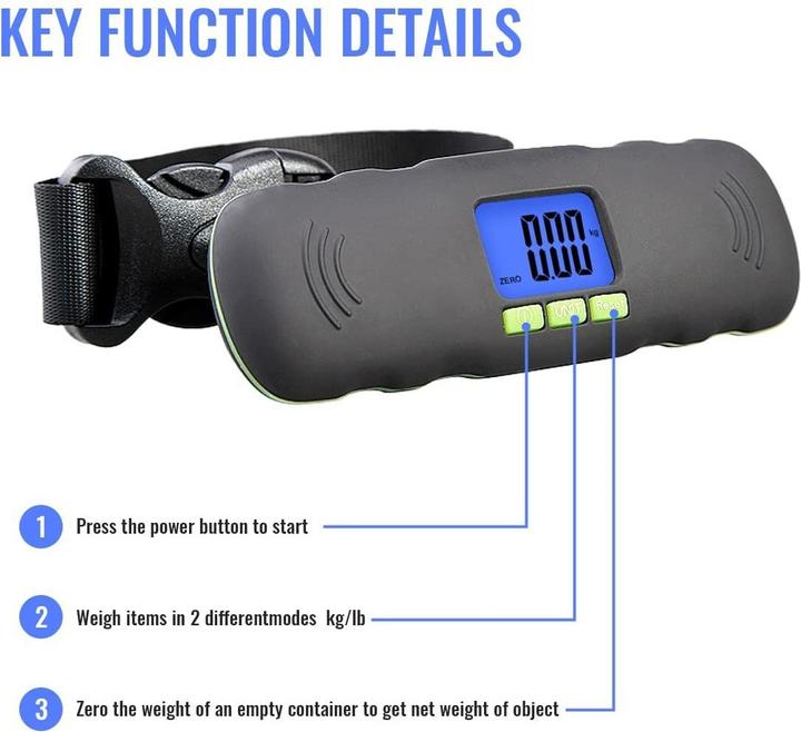 Immagine prodotto Swissdetector Bilancia digitale portatile per bagagli - LCD e retroilluminazione blu - 50kg (Documento & Portafoglio)