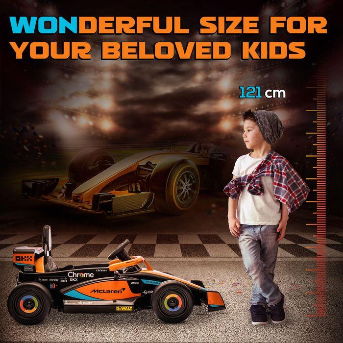 Produktbild Swisshandel24 McLaren Kinderauto, 2-Gang, 2 Motoren, Fernbedienung, MP3 USB, Federung, 3-5 Jahre, bis 30kg, Orange (12 V)