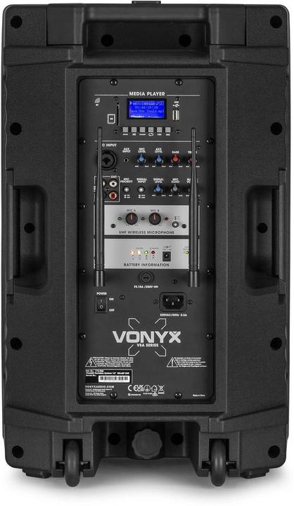 Immagine prodotto Eminence met Bluetooth - Vonyx VSA500BP - 800 Watt - Partybox - 2 microfoni draadloze - 1 microfono heaset (Attivo)