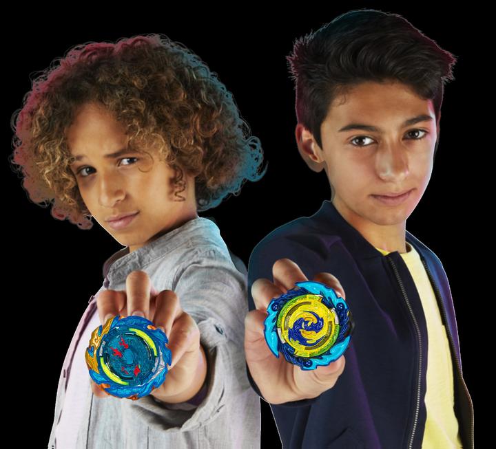 Actual product image Hasbro Beyblade Burst QuadStrike Comet Helios H8 and Tidal Pandora Epic P8 Spinning Top Twin Pack, Battle
