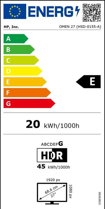 Energy Label HP Omen 27 (1920 x 1080 pixels, 27.01")