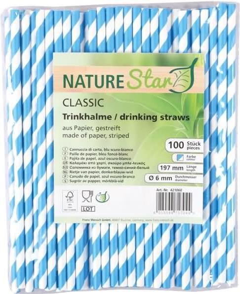 Image du produit Naturestar Paille en papier Bio Classic 6x197mm rayée bleu foncé/blanc UE=100 pièces (100 x)