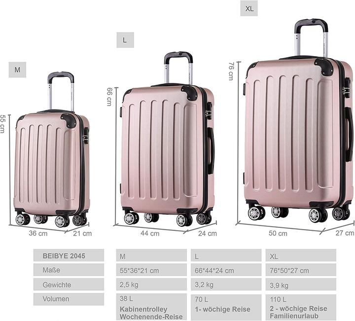 Immagine prodotto Beibye Valigetta da viaggio a ruote gemelle 3 pezzi Colori oro rosa (M (50 - 90l), L (90 - 115l), XL (da 115l))