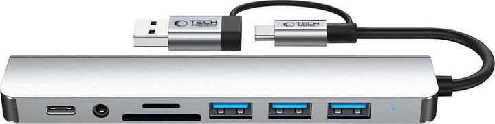 Produktbild Tech-Protect HB06 HUB Adapter 8in1 TYPE-C + USB2.0 + USB3.0 + SD/TF + AV3.5 - gray (USB-C, 8 Ports)