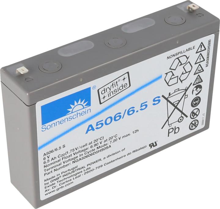 Produktbild Tadiran Sonnenschein Dryfit A506/6.5 S Blei Akku, Anschluss 4,8mm Faston Steckkontakte (6 V, 6.50 Ah)