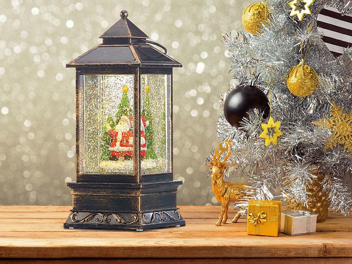 Actual product image Infactory Decorative LED lantern with snow swirl, Santa Claus and fir tree (1 x)