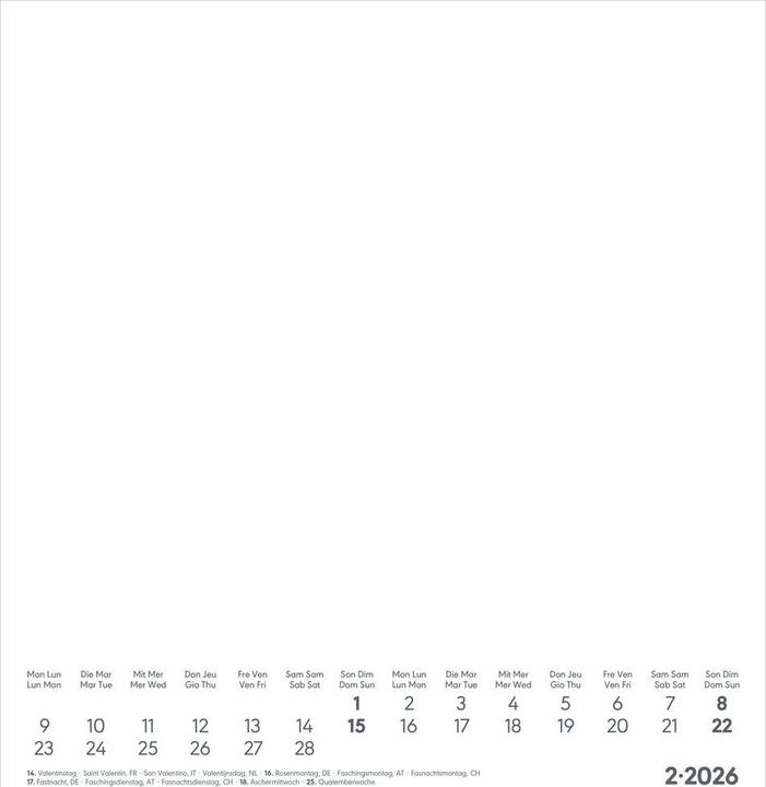 Actual product image Alpha Edition Kreativ-Kalender weiss 2026 - 21x22 cm - Foto, Malen, Basteln - datiert - Kreativkalender - (21 x 22 cm, Italian, English, French, German)