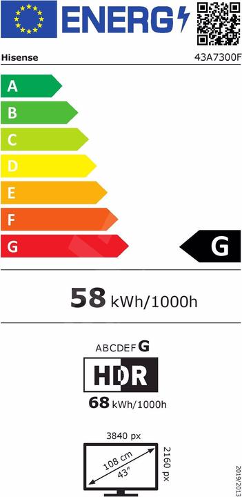 Label énergétique Hisense 43A7300F (43", A7300F, LCD, 4K, 2020)