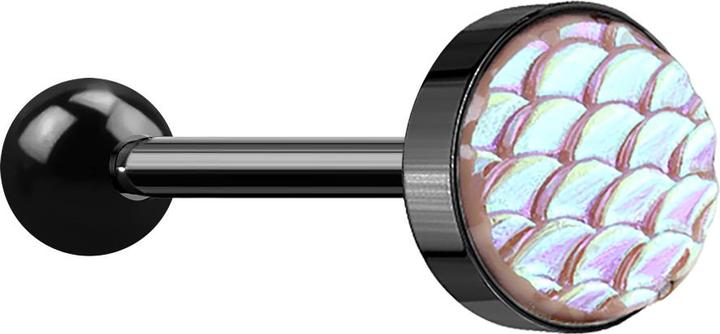 Produktbild Star Piercing Barbell schwarz mit Fischschuppen pink (Chirurgenstahl 316L)