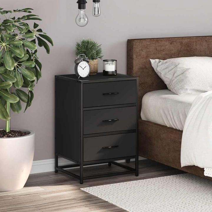 Produktbild VidaXL Nachttisch Schwarz 40x34,5x60 cm Holzwerkstoff und Metall Nachtschrank