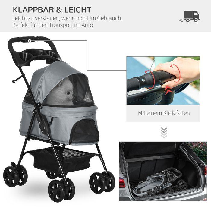 Image du produit Swisshandel24 Poussette pour chien Poussette pour chien pliable Gris Oxford 67 x 45 x 96 cm (Chien, Pliable)
