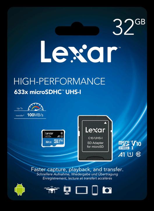 Actual product image Lexar High-Performance 633x microSDHC/microSDXC UHS-I U1 (32 GB, microSDHC, U1, UHS-I)